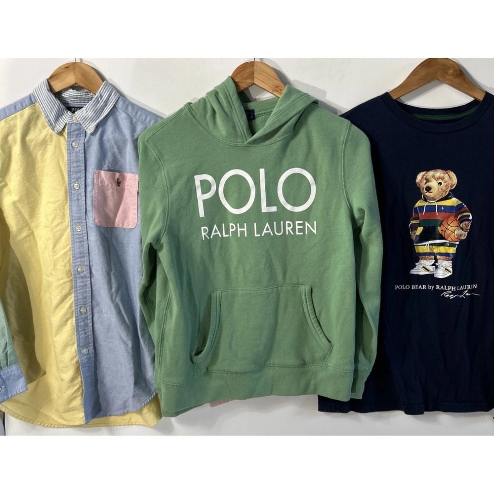 Boys POLO RALPH LAUREN Sweatshirt Hoodie Bear T Shirt Colorblock L/S Shirt 14 16